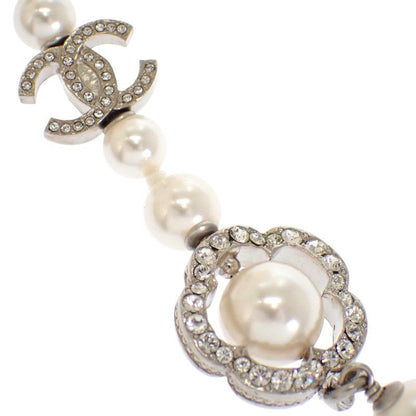 Chanel CC Logo Camellia Star Long Earrings Metal Faux Pearl Rhinestone Silver — view 7