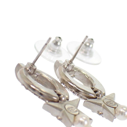 Chanel CC Logo Camellia Star Long Earrings Metal Faux Pearl Rhinestone Silver — view 8