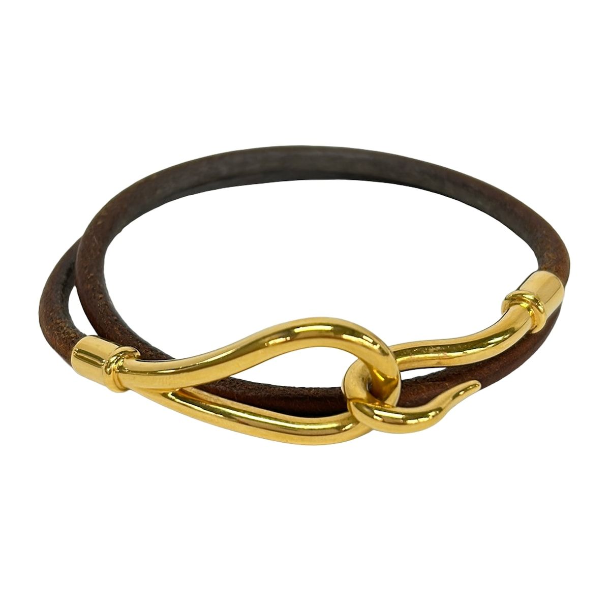 Hermes Bracelet Jumbo Leather Dark Brown Gold 2 Rows
