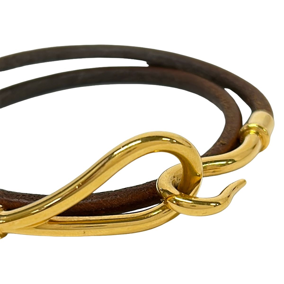 Hermes Bracelet Jumbo Leather Dark Brown Gold 2 Rows — view 2