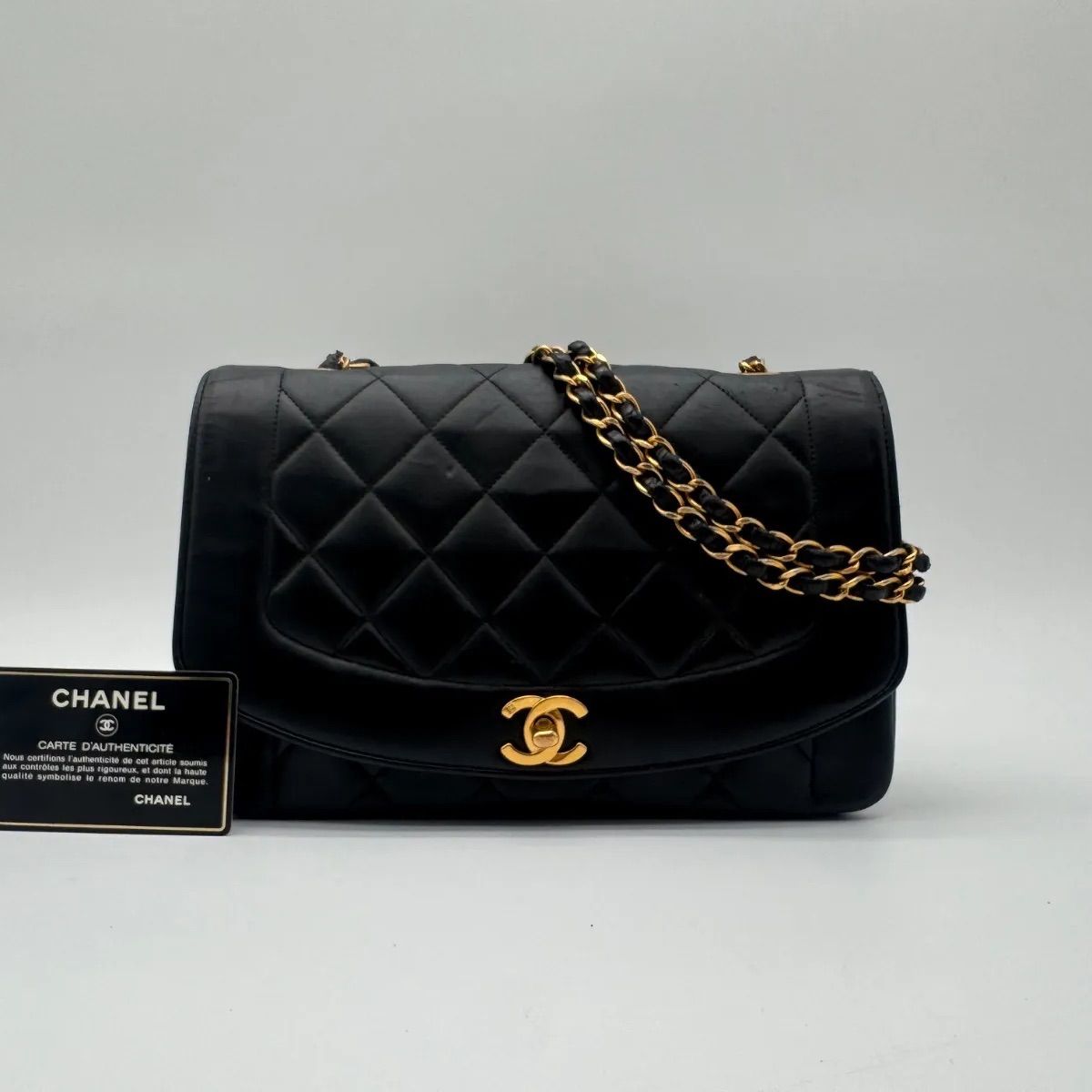 Chanel Large Shoulder Bag Diana Quilted CC Logo Turnlock Gold Chain