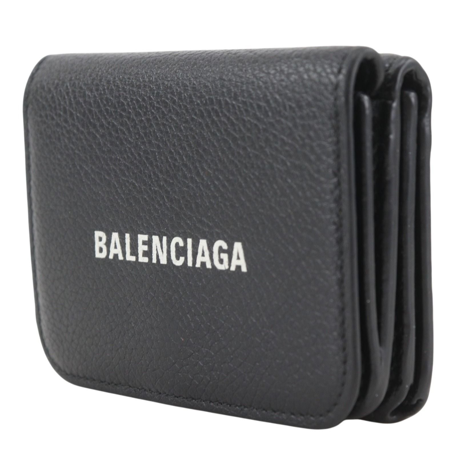 Balenciaga Cash Mini Leather Black Trifold Wallet — view 2
