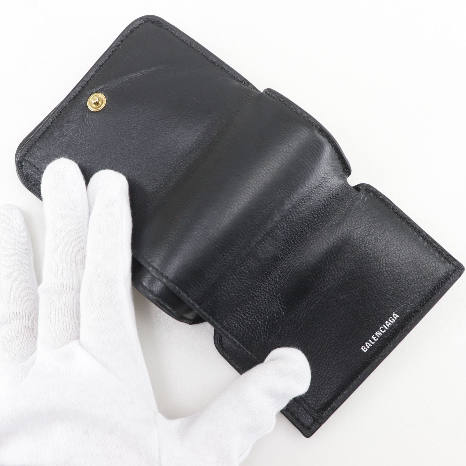 Balenciaga Cash Mini Leather Black Trifold Wallet — view 6