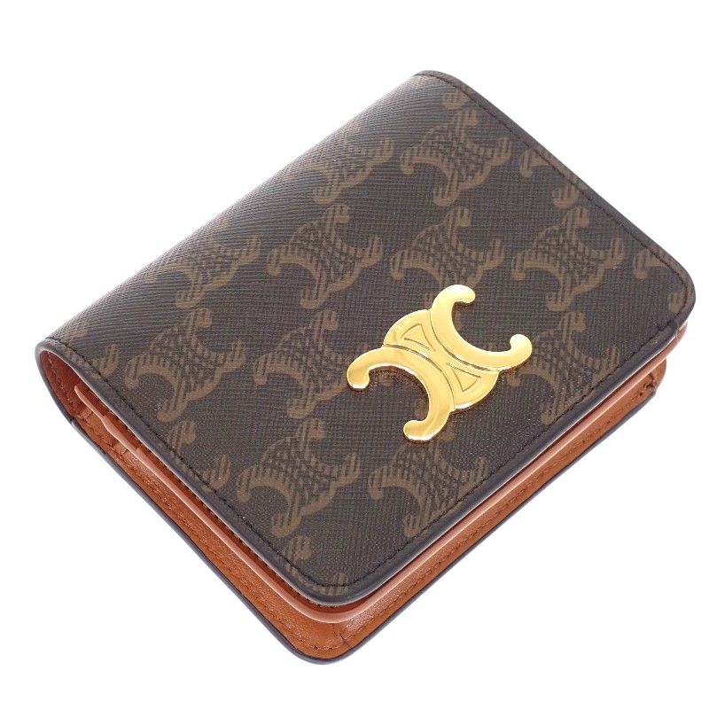 Celine Triomphe Compact Wallet Bifold Canvas Tan Brown — view 4