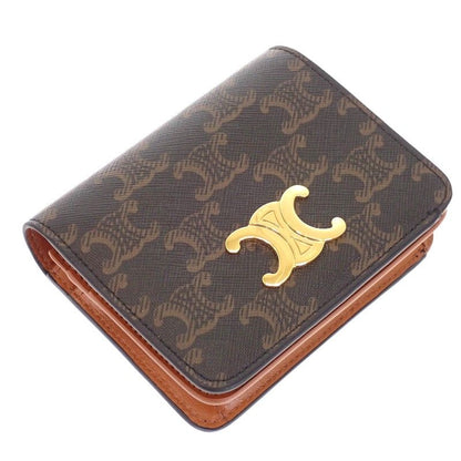 Celine Triomphe Compact Wallet Bifold Canvas Tan Brown — view 4
