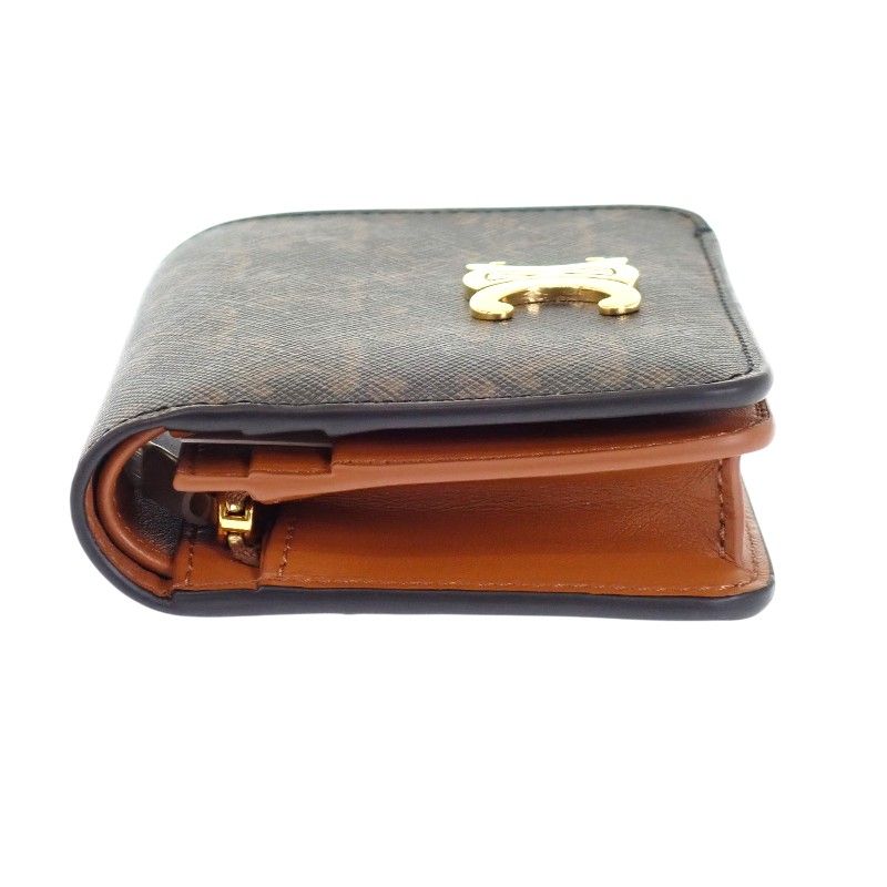 Celine Triomphe Compact Wallet Bifold Canvas Tan Brown — view 5