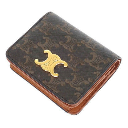 Celine Triomphe Compact Wallet Bifold Canvas Tan Brown — view 3