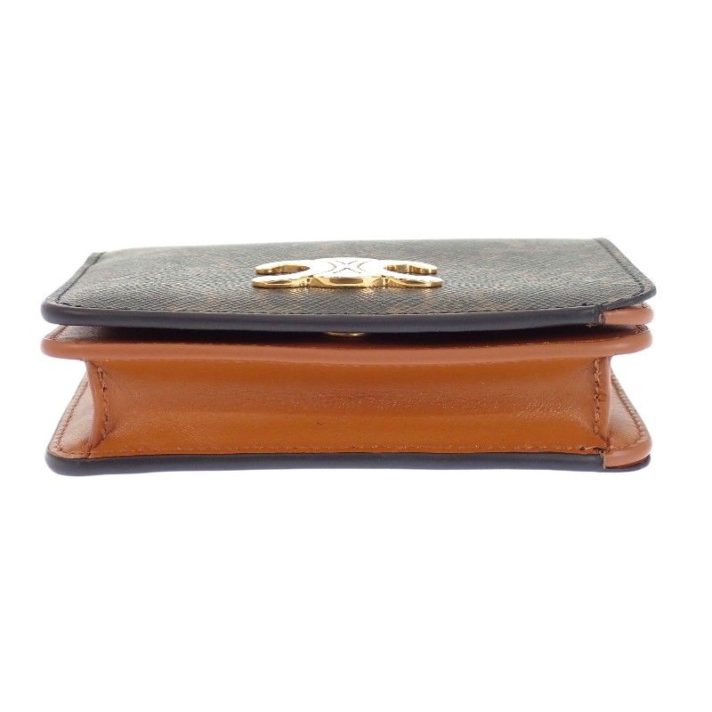 Celine Triomphe Compact Wallet Bifold Canvas Tan Brown — view 7