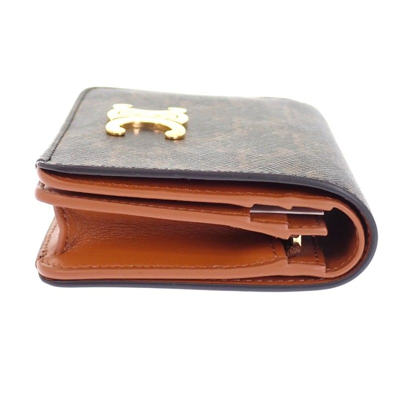 Celine Triomphe Compact Wallet Bifold Canvas Tan Brown — view 6