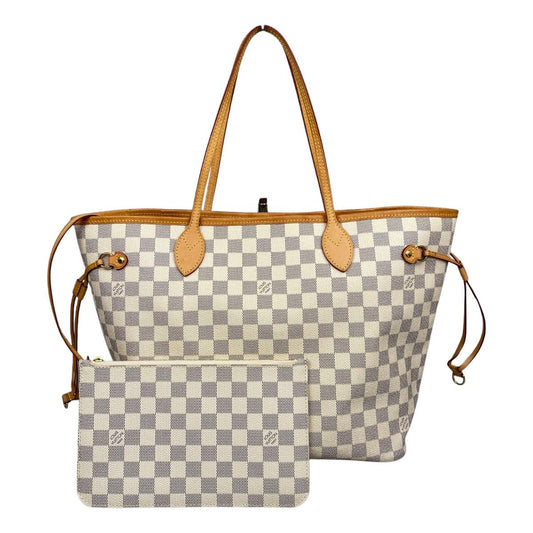 Louis Vuitton Damier Shoulder Tote with Azur Neverfull MM Pouch Rose Beige