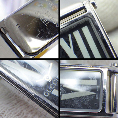 Gucci Watch Bangle Flower Leaf Rectangular Black Dial Roman Index SS Quartz — view 7