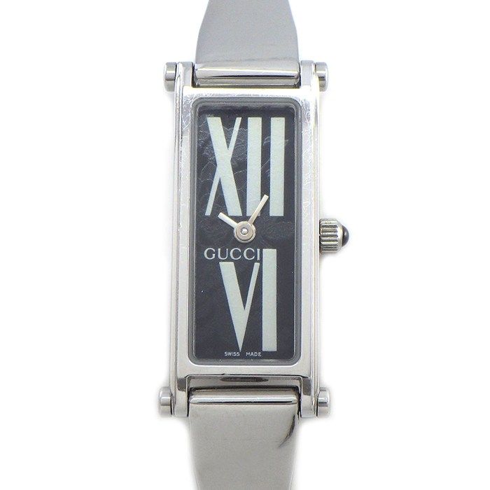 Gucci Watch Bangle Flower Leaf Rectangular Black Dial Roman Index SS Quartz
