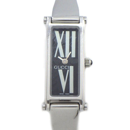 Gucci Watch Bangle Flower Leaf Rectangular Black Dial Roman Index SS Quartz