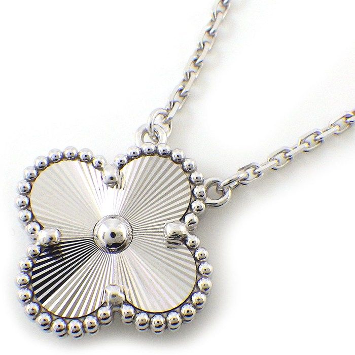 Van Cleef & Arpels Necklace Vintage Alhambra Guilloche October 18k White Gold