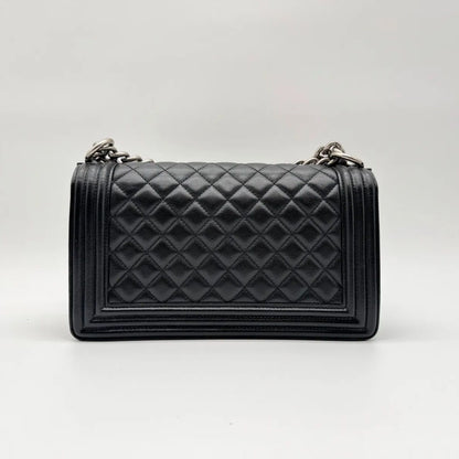 Chanel Shoulder Bag Quilted Black Leather CC Logo Silver — view 2