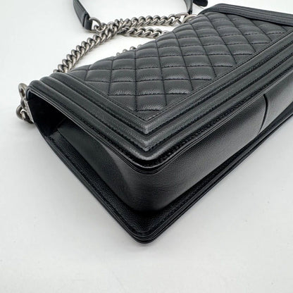 Chanel Shoulder Bag Quilted Black Leather CC Logo Silver — view 9
