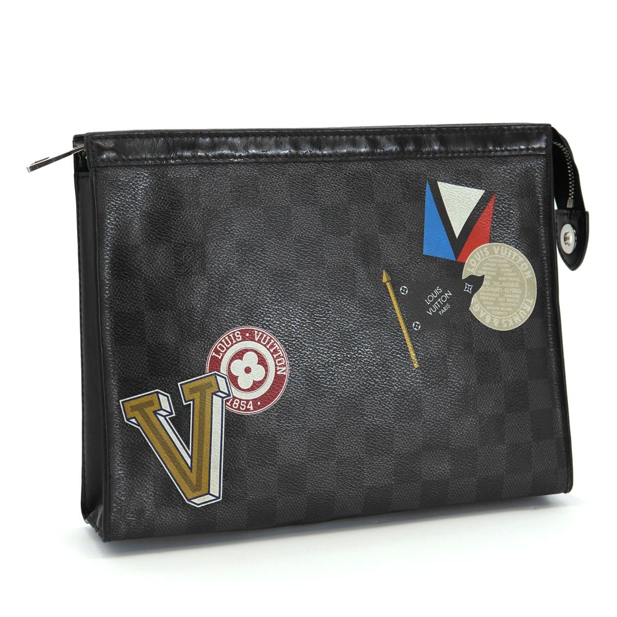 Louis Vuitton Pochette Voyage MM LV League Clutch Damier Graphite Canvas Patch