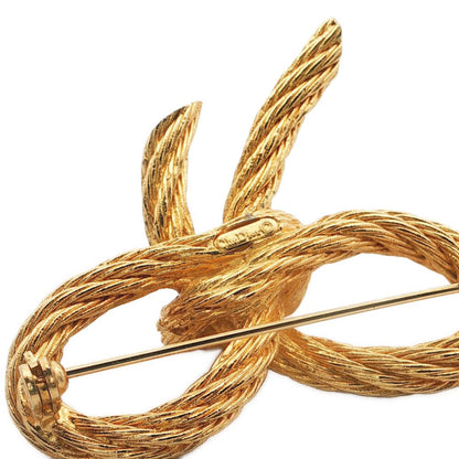 Dior Ribbon Motif Brooch Pintuck Alloy Gold — view 5