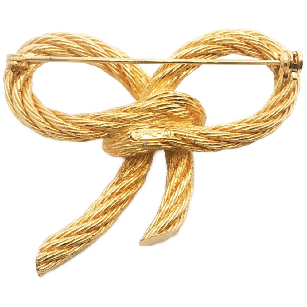 Dior Ribbon Motif Brooch Pintuck Alloy Gold — view 2