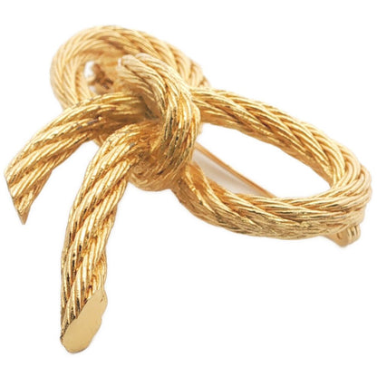 Dior Ribbon Motif Brooch Pintuck Alloy Gold — view 3