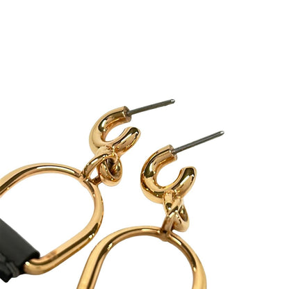 Hermes Earrings Eritage Equestre Etrier PM Leather Pink Gold Dark Gray — view 3