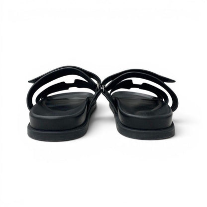 Hermes Chypre Sandals Shoes Leather Fabric Black Gray Velcro Strap Flat — view 5