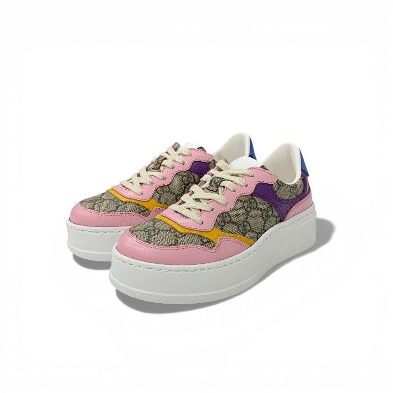 Gucci Sneakers Shoes Leather Beige Pink Multicolor GG Supreme Interlocking Logo