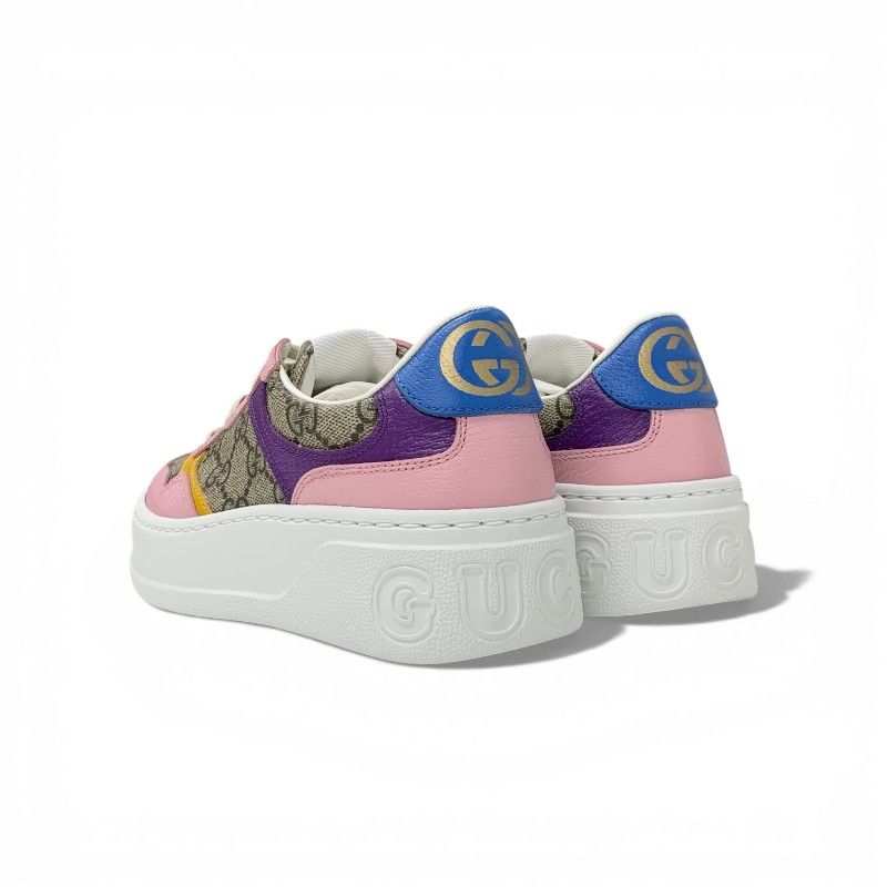 Gucci Sneakers Shoes Leather Beige Pink Multicolor GG Supreme Interlocking Logo — view 4