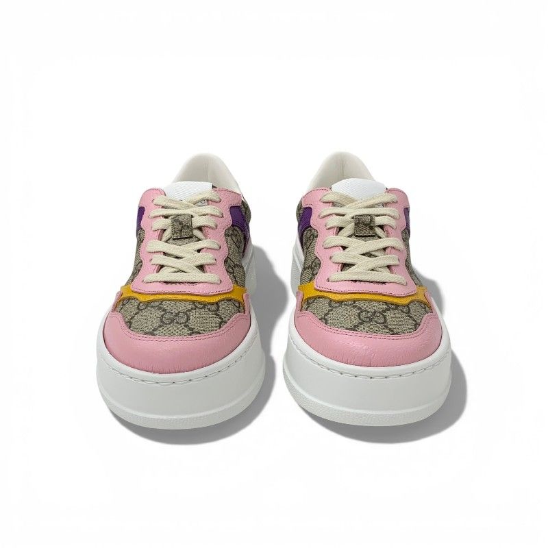 Gucci Sneakers Shoes Leather Beige Pink Multicolor GG Supreme Interlocking Logo — view 3
