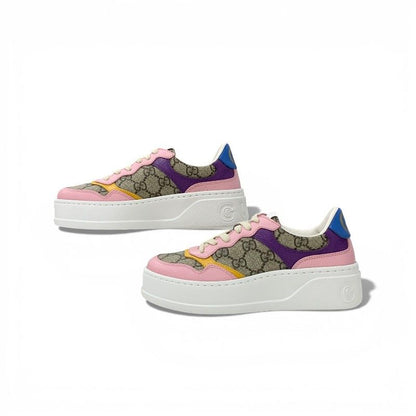 Gucci Sneakers Shoes Leather Beige Pink Multicolor GG Supreme Interlocking Logo — view 2