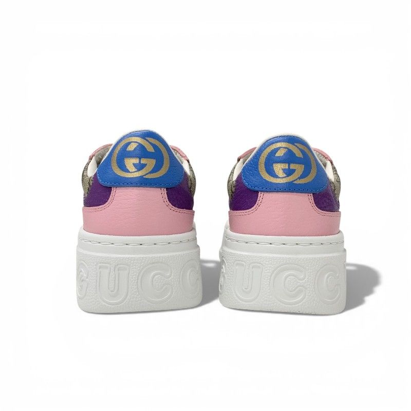 Gucci Sneakers Shoes Leather Beige Pink Multicolor GG Supreme Interlocking Logo — view 5