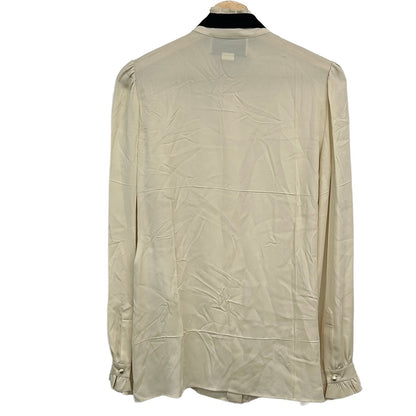 Gucci Long Sleeve Shirt Blouse 42 Ivory Black Ruffle Pearl — view 2