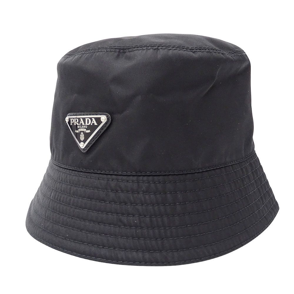 Prada Hat Nylon Re-Nylon Bucket Hat Black Hat Logo Simple