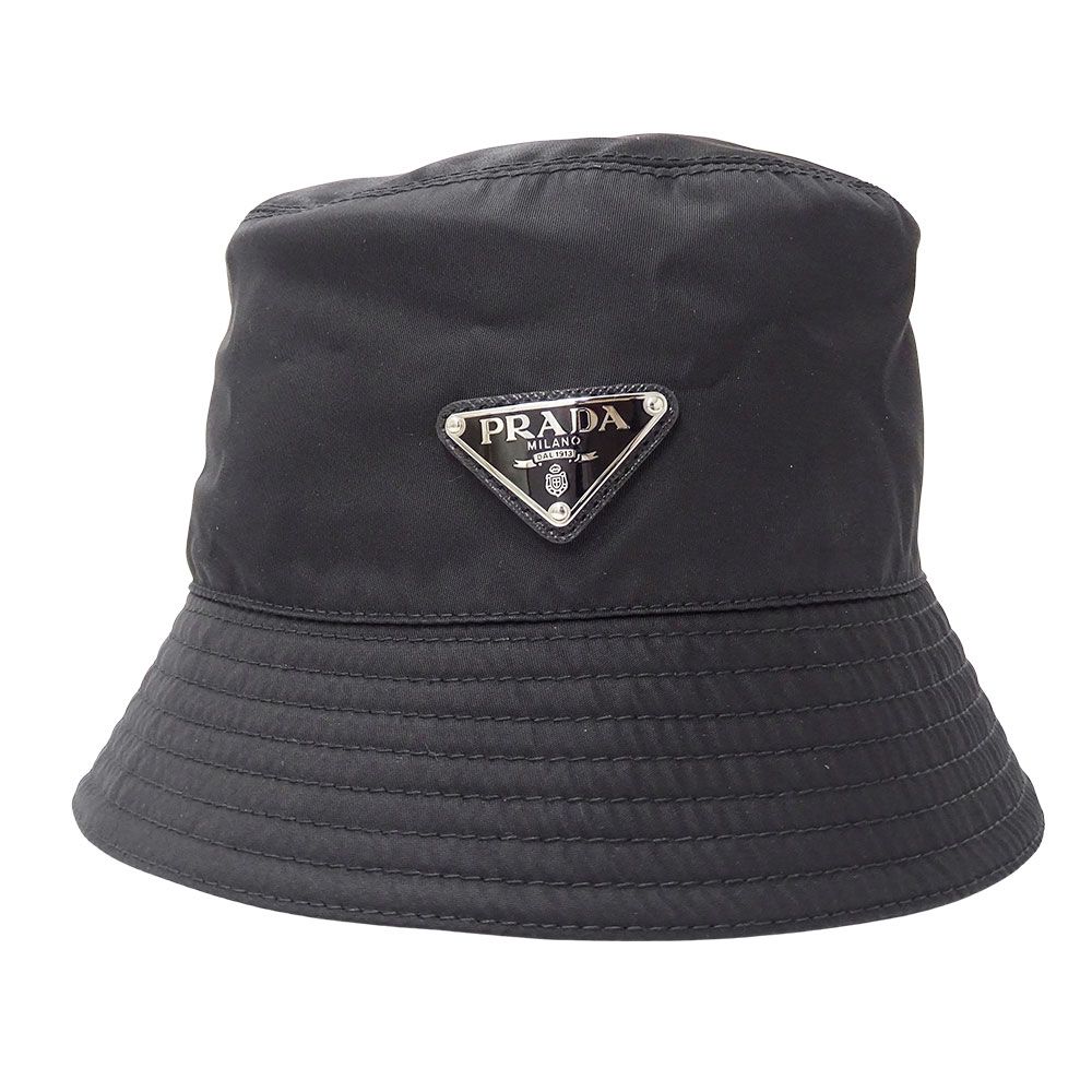 Prada Hat Nylon Re-Nylon Bucket Hat Black Hat Logo Simple — view 3