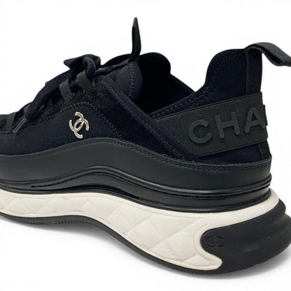 Chanel Sneakers Shoes Leather Fabric Suede Black Silver CC Logo Quilted — view 9