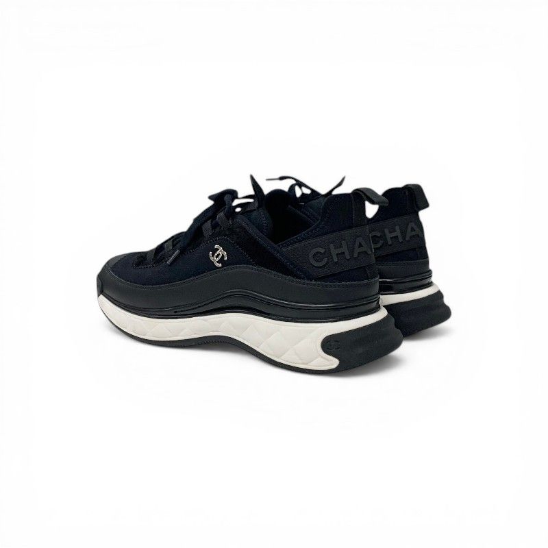 Chanel Sneakers Shoes Leather Fabric Suede Black Silver CC Logo Quilted — view 4