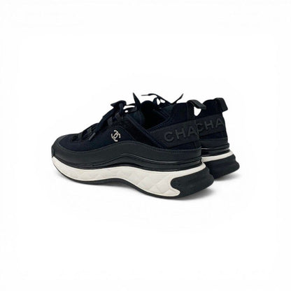 Chanel Sneakers Shoes Leather Fabric Suede Black Silver CC Logo Quilted — view 4
