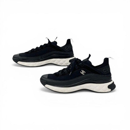 Chanel Sneakers Shoes Leather Fabric Suede Black Silver CC Logo Quilted — view 3