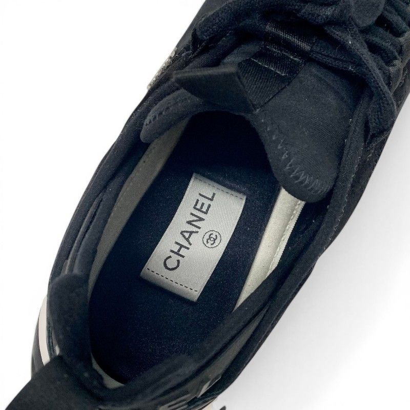 Chanel Sneakers Shoes Leather Fabric Suede Black Silver CC Logo Quilted — view 7