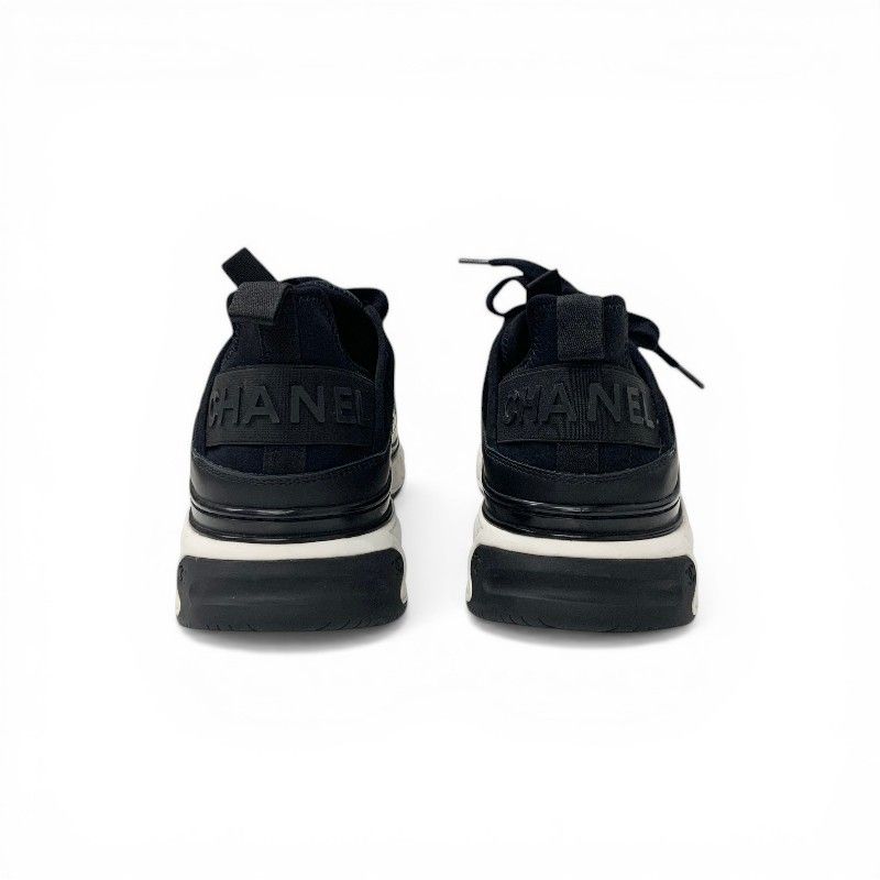 Chanel Sneakers Shoes Leather Fabric Suede Black Silver CC Logo Quilted — view 5