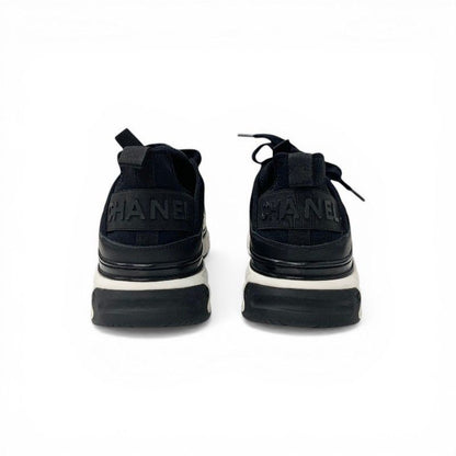 Chanel Sneakers Shoes Leather Fabric Suede Black Silver CC Logo Quilted — view 5