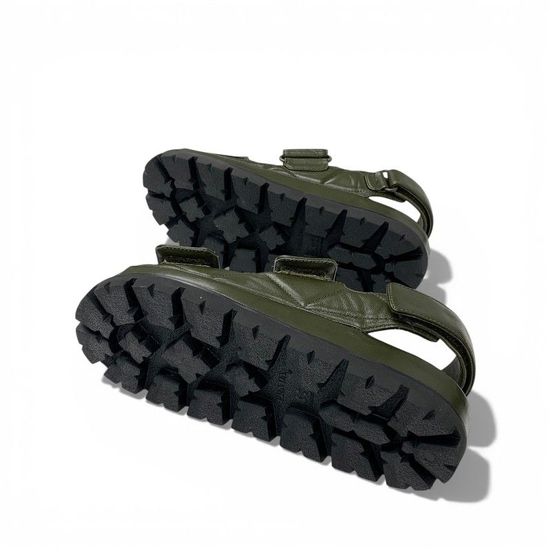 Prada Sandals Shoes Leather Khaki Logo Padded Nappa Velcro — view 6
