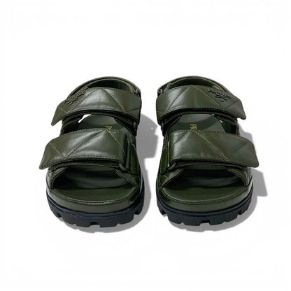 Prada Sandals Shoes Leather Khaki Logo Padded Nappa Velcro — view 3