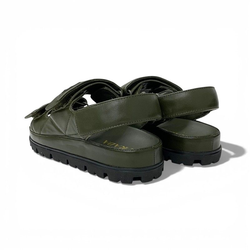 Prada Sandals Shoes Leather Khaki Logo Padded Nappa Velcro — view 4