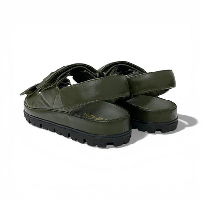 Prada Sandals Shoes Leather Khaki Logo Padded Nappa Velcro — view 4