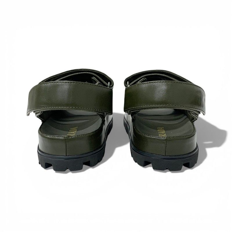 Prada Sandals Shoes Leather Khaki Logo Padded Nappa Velcro — view 5