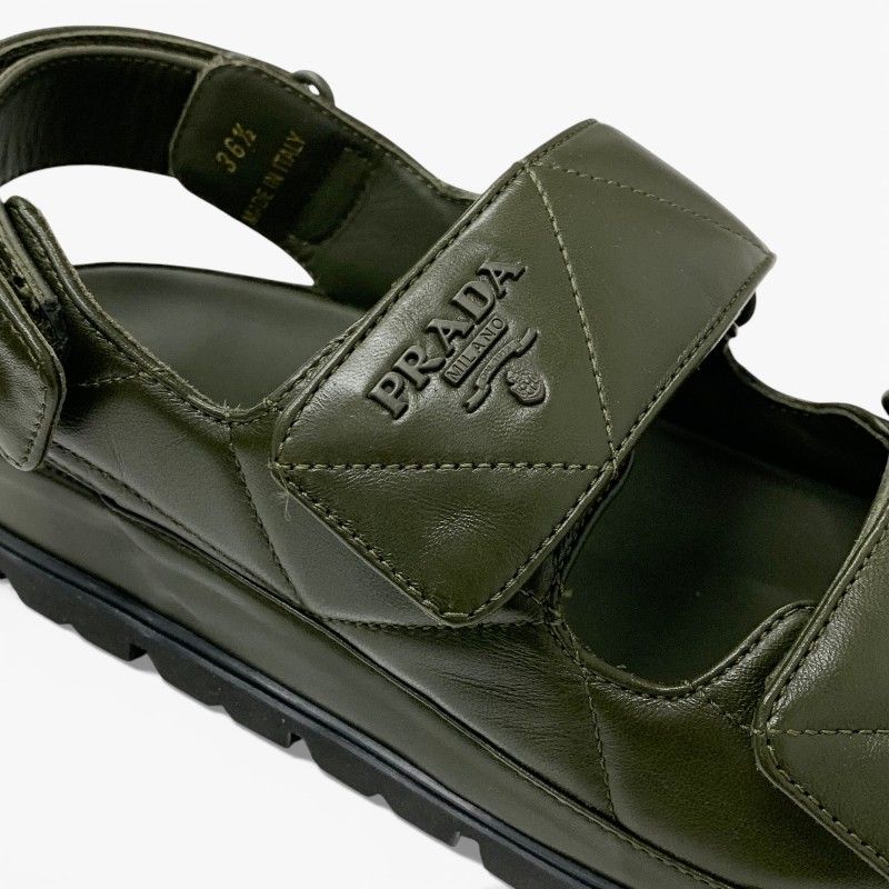 Prada Sandals Shoes Leather Khaki Logo Padded Nappa Velcro — view 9
