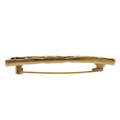 Chanel Logo Plate Brooch Metal Leather Gold Black Square — view 8