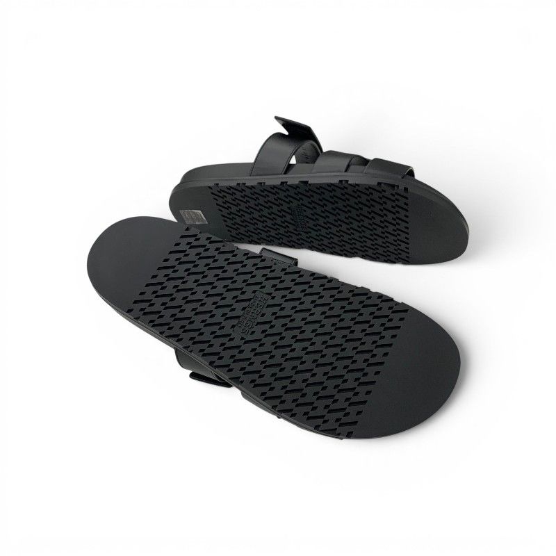 Hermes Chypre Sandals Shoes Leather Black Velcro Strap Flat — view 6