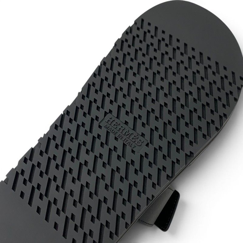 Hermes Chypre Sandals Shoes Leather Black Velcro Strap Flat — view 8